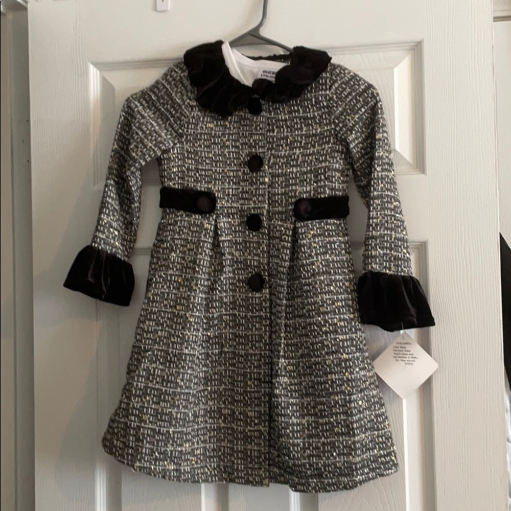 2 piece black, white and gold jacket and Dress set